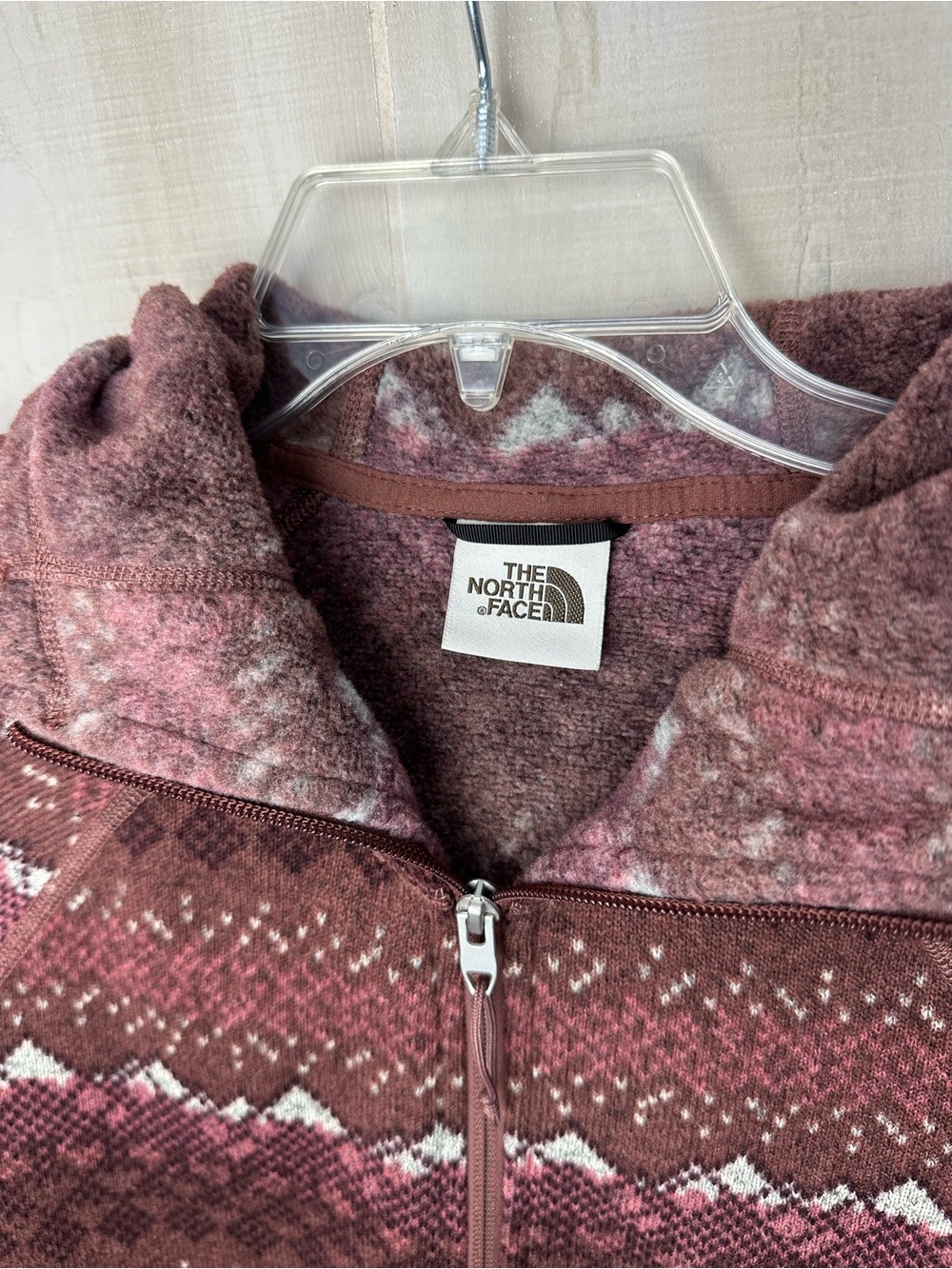 The North Face Women's Maroon Patterned Half-Zip Hoodie Fleece Sweater - Picture 3 of 10